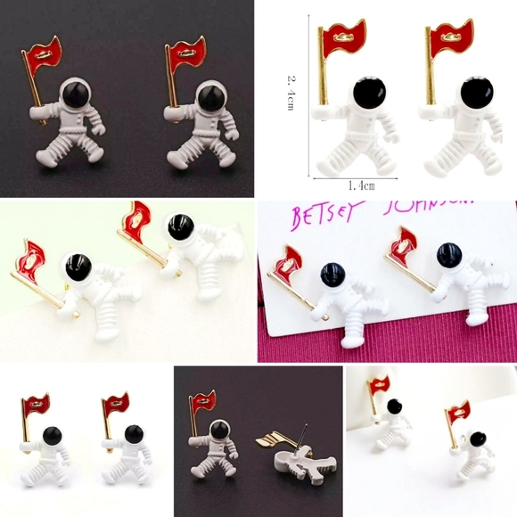 Gold plated Pearl Spaceman planet star earrings w/ silver post choose your style - Picture 4 of 16